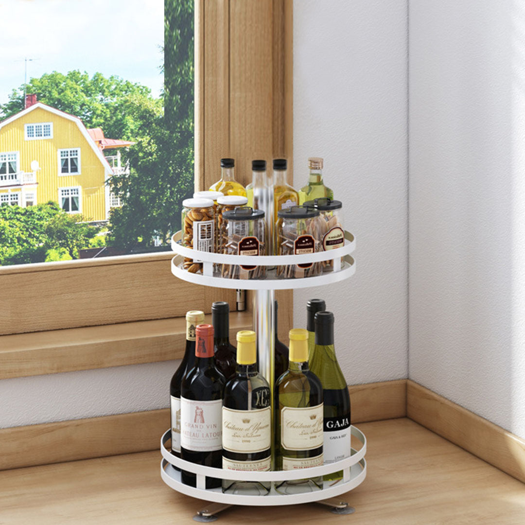2 Tier White Round Multi-Function Kitchen Seasoning Organiser Shelf