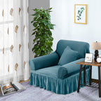 Blue Colored 1- Seater Sofa Cover with Ruffled Skirt