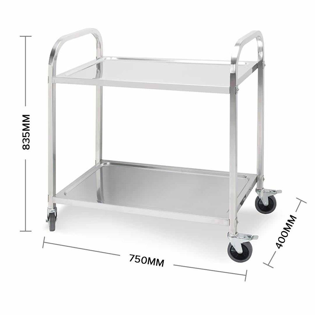 2 Tier Stainless Steel Utility Cart 75x40x83.5cm Small