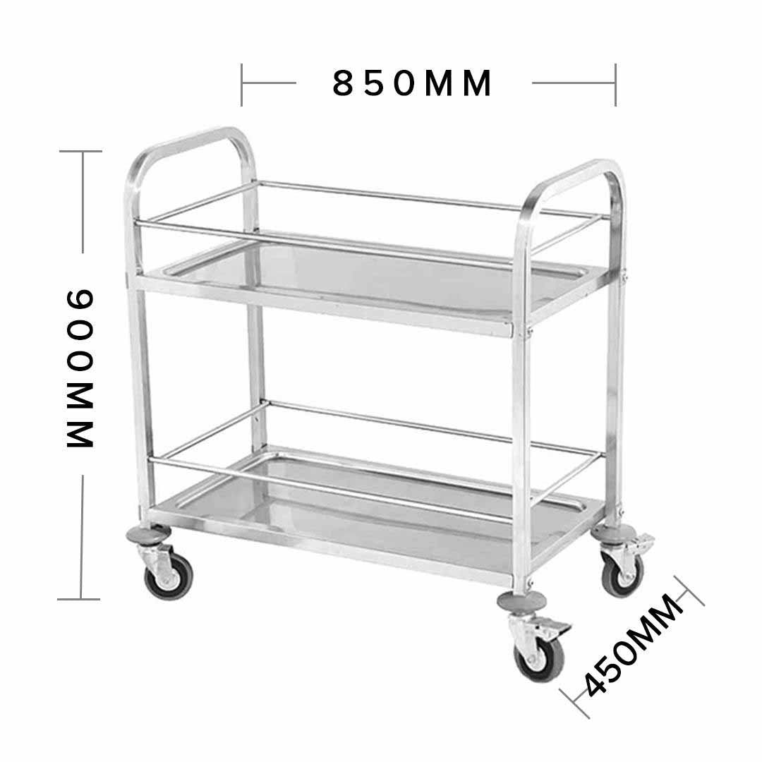 2 Tier Stainless Steel Utility Cart 85x45x90cm Medium