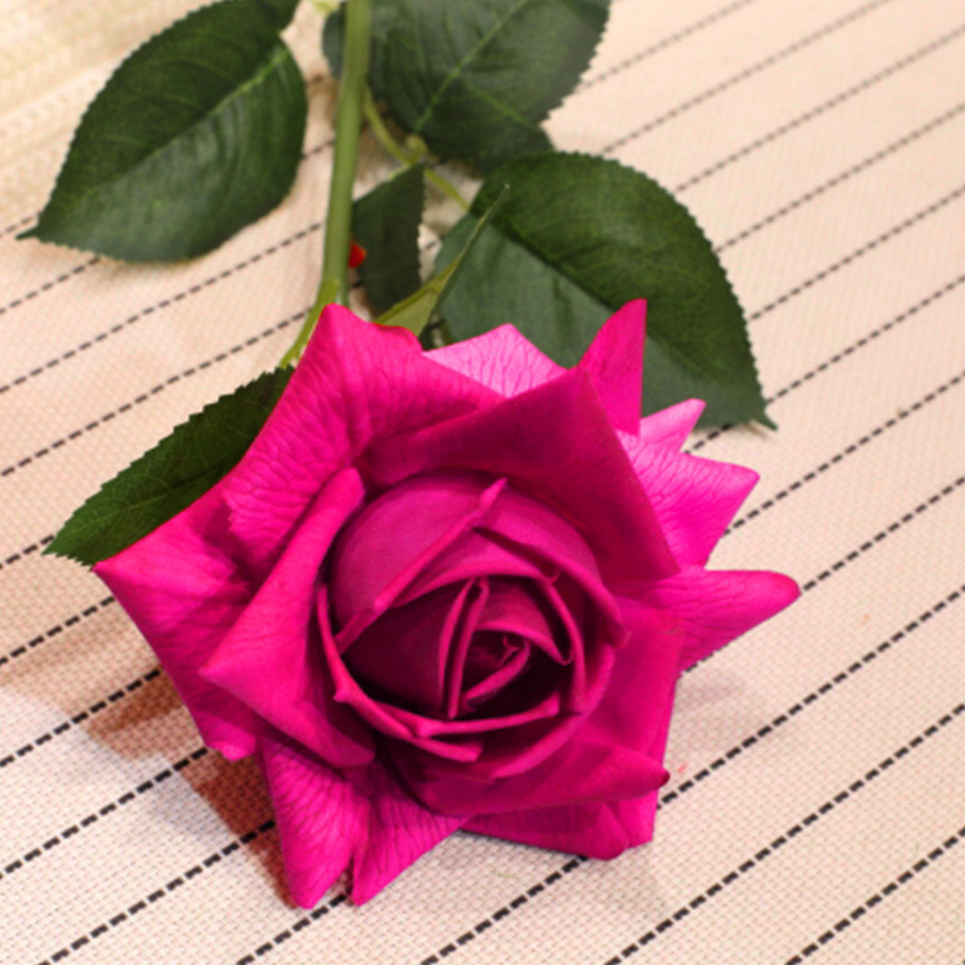 12 Heads Artificial Silk Rose Bouquet Dark Pink