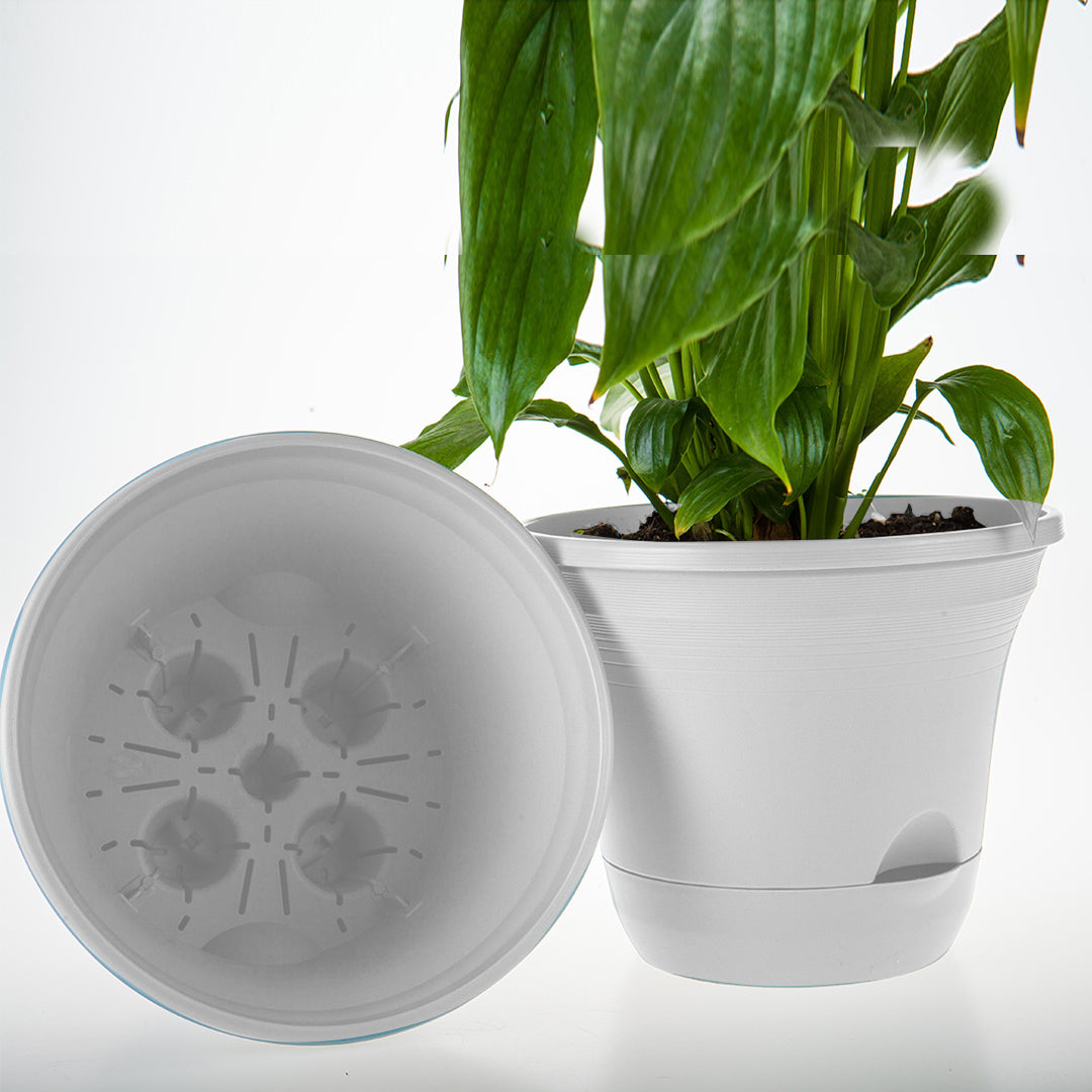 White Plastic Plant Self Watering Indoor Outdoor Plant Pot Set of 2