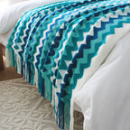 220cm Blue Acrylic Zigzag Throw Blanket