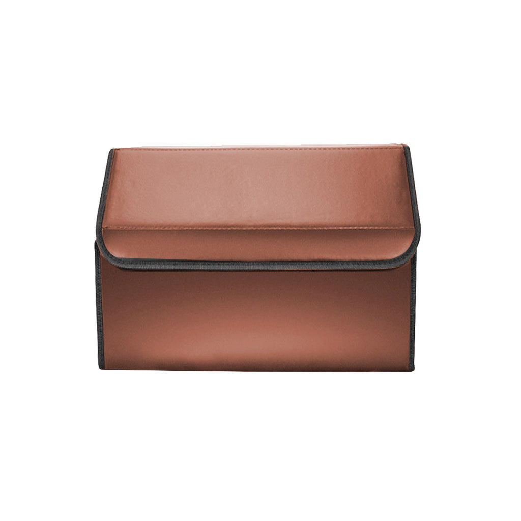 Leather Car Boot Foldable Trunk Cargo Organizer Box Coffee Small