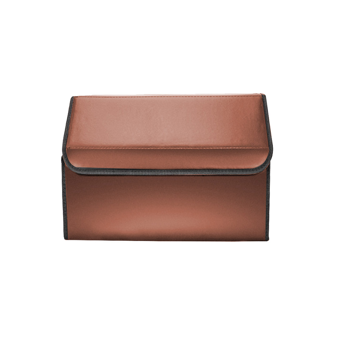 Leather Car Boot Foldable Trunk Cargo Organizer Box Coffee Small