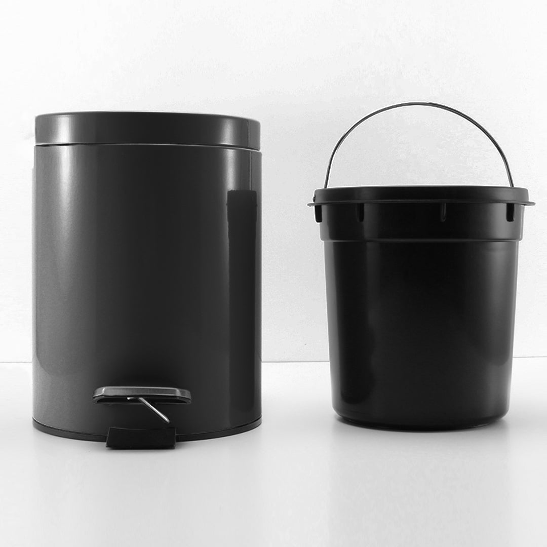 Foot Pedal Stainless Steel Trash Bin Round 12L Black