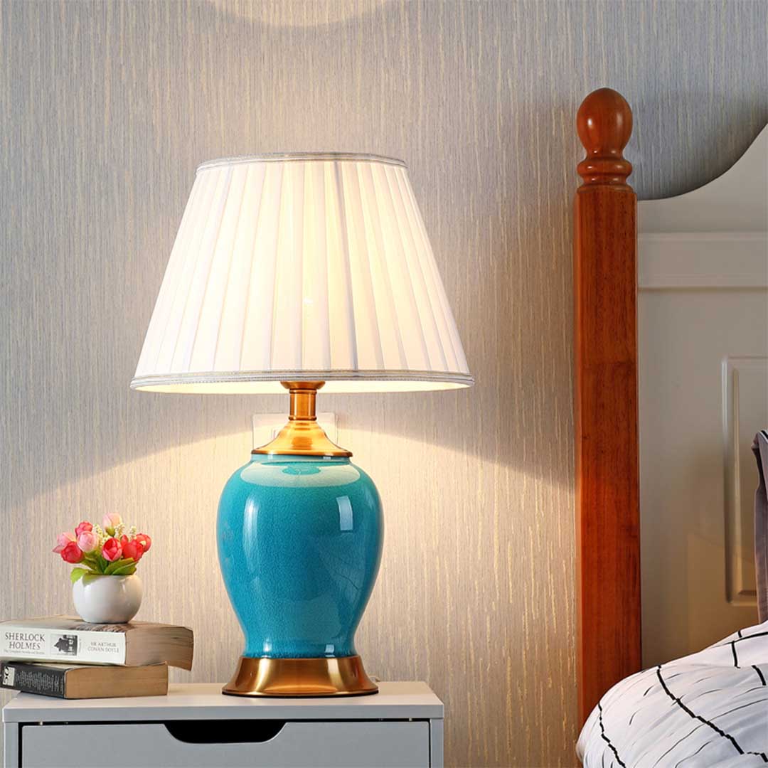 Ceramic Oval Table Lamp Blue