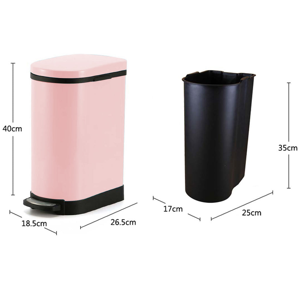 Foot Pedal Stainless Steel Trash Bin 10L Pink