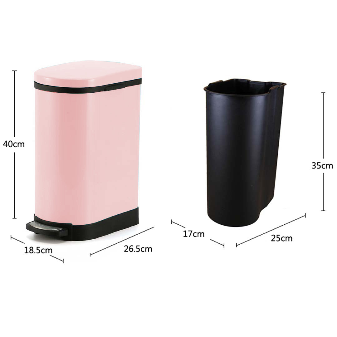 Foot Pedal Stainless Steel Trash Bin 10L Pink