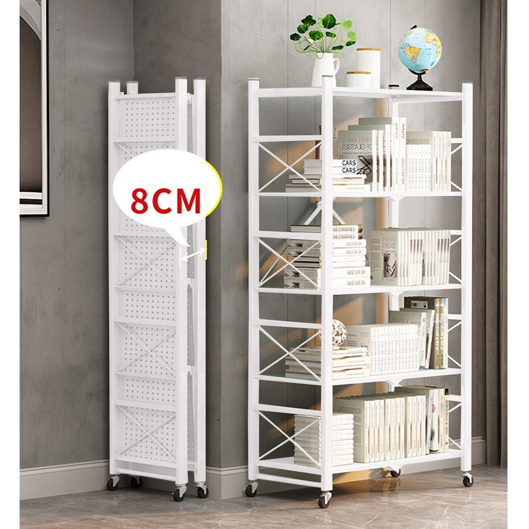 4 Tier White Foldable Display Stand with Wheels