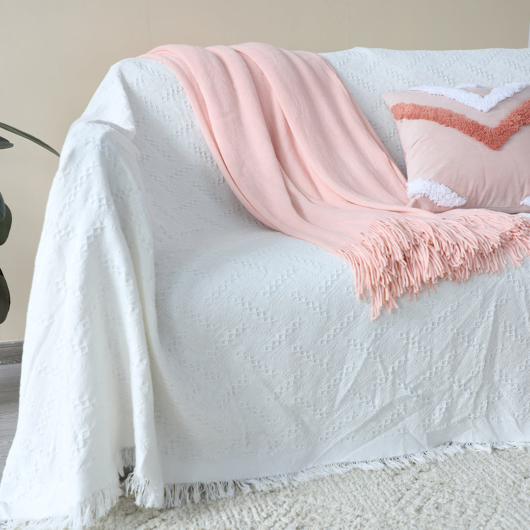 Pink Acrylic Knitted Throw Blanket