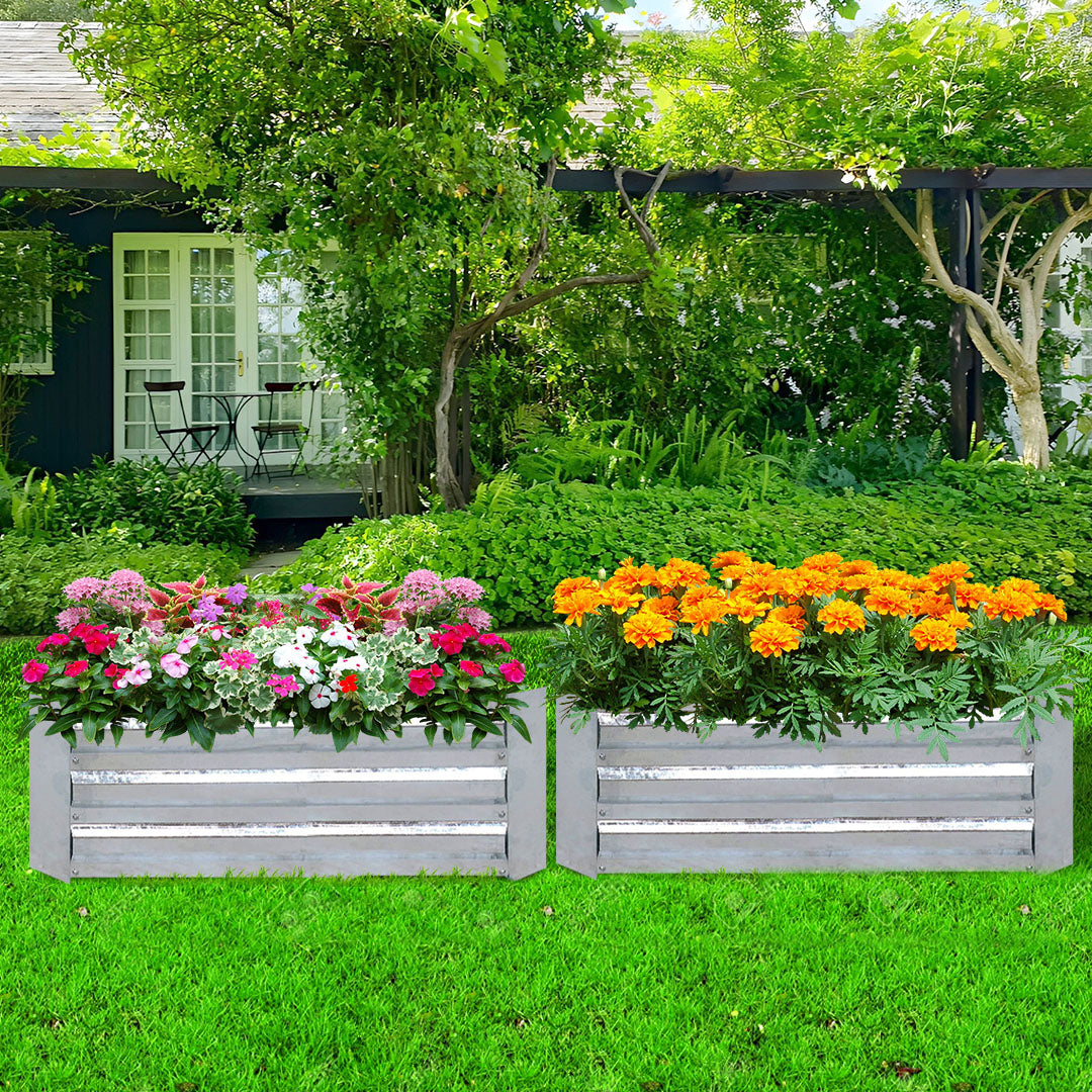 120cm Square Galvanized Raised Garden Bed Silver