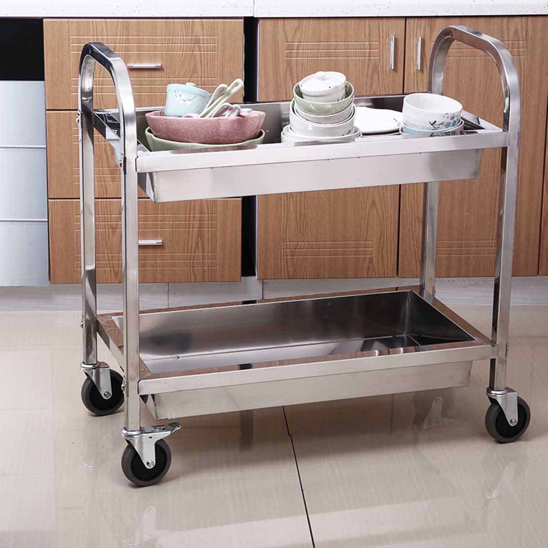2 Tier Stainless Steel Utility Cart 75×40×83cm Small