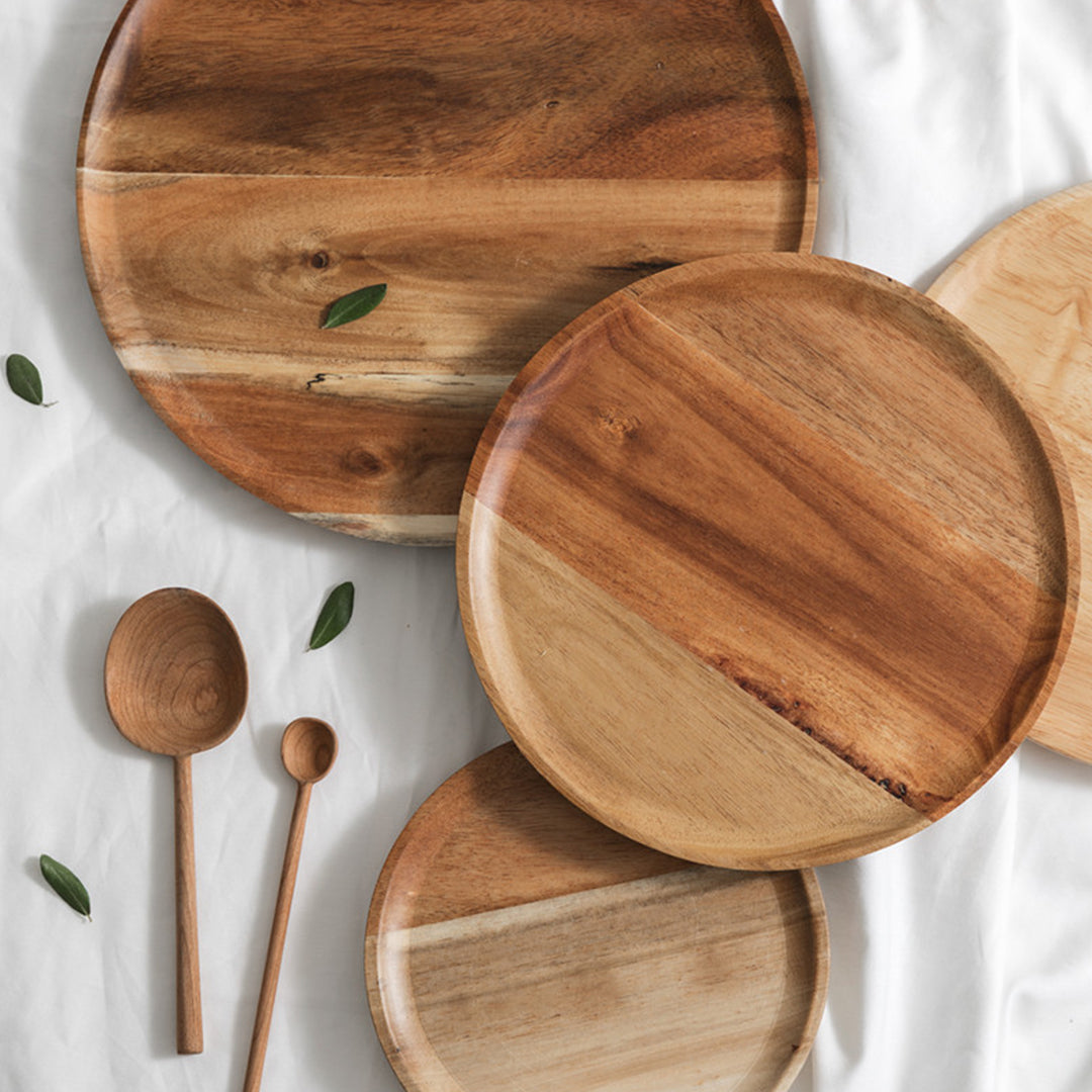 20cm Brown Round Wooden Serving Tray