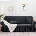 Dark Grey Colored 3- Seater Sofa Cover with Ruffled Skirt