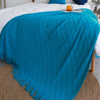 Blue Diamond Pattern Knitted Throw Blanket