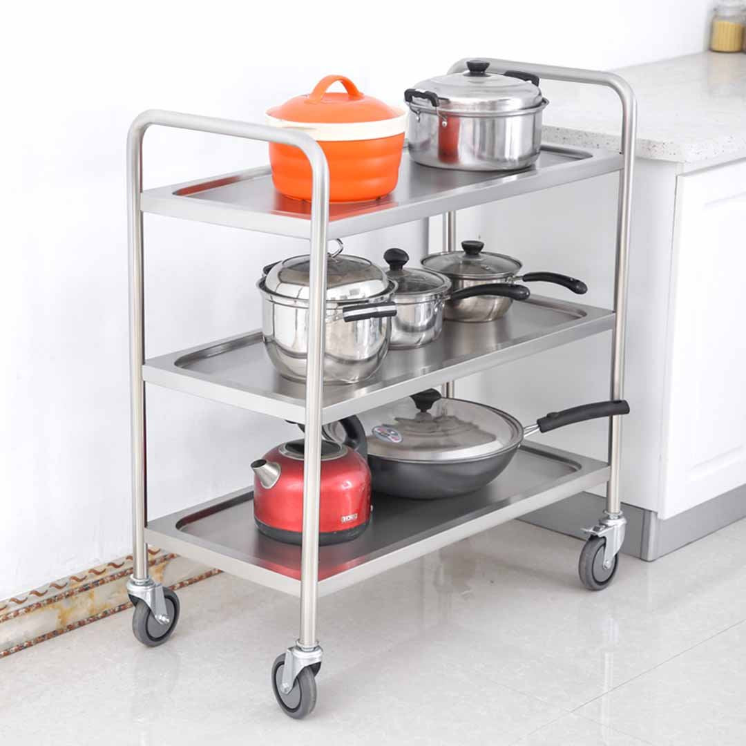 3 Tier Stainless Steel Utility Cart Round 86x54x94cm Large
