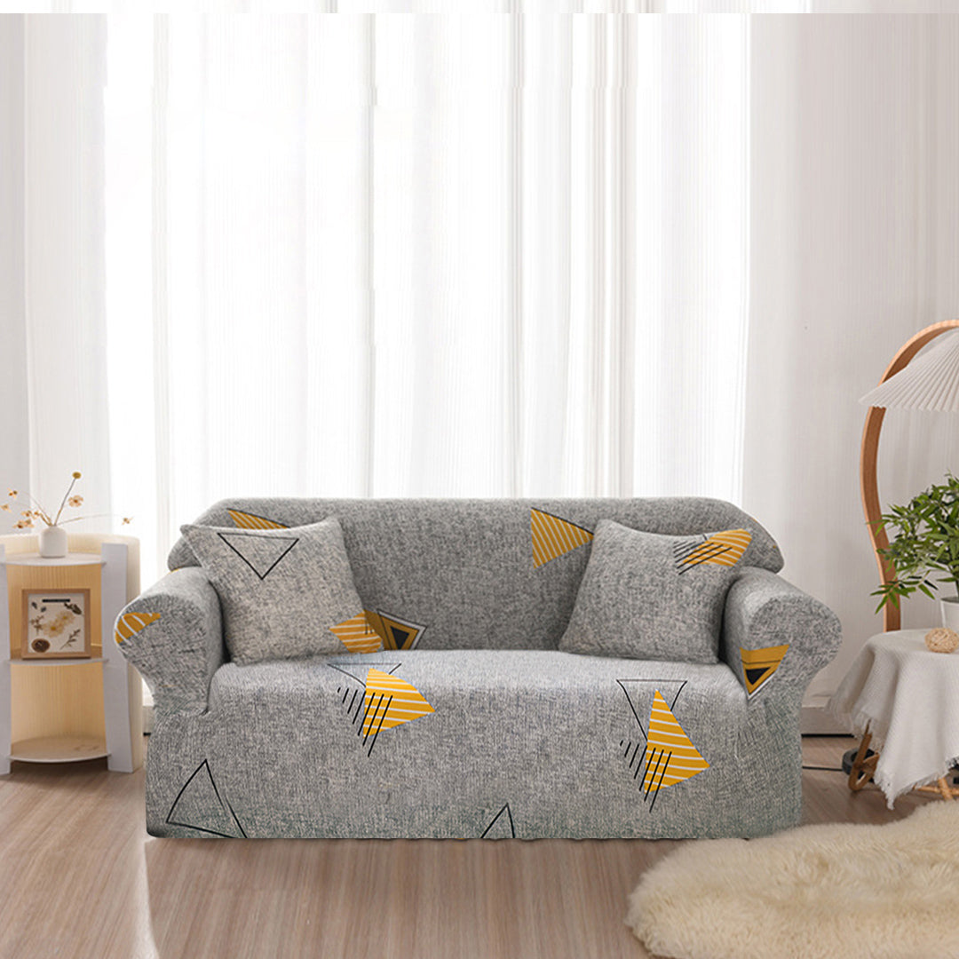 High Stretch 2-Seater Geometric Print Sofa Slipcover