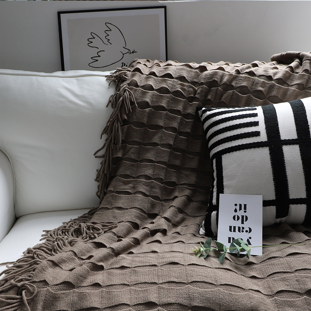 Coffee Textured Knitted Throw Blanket