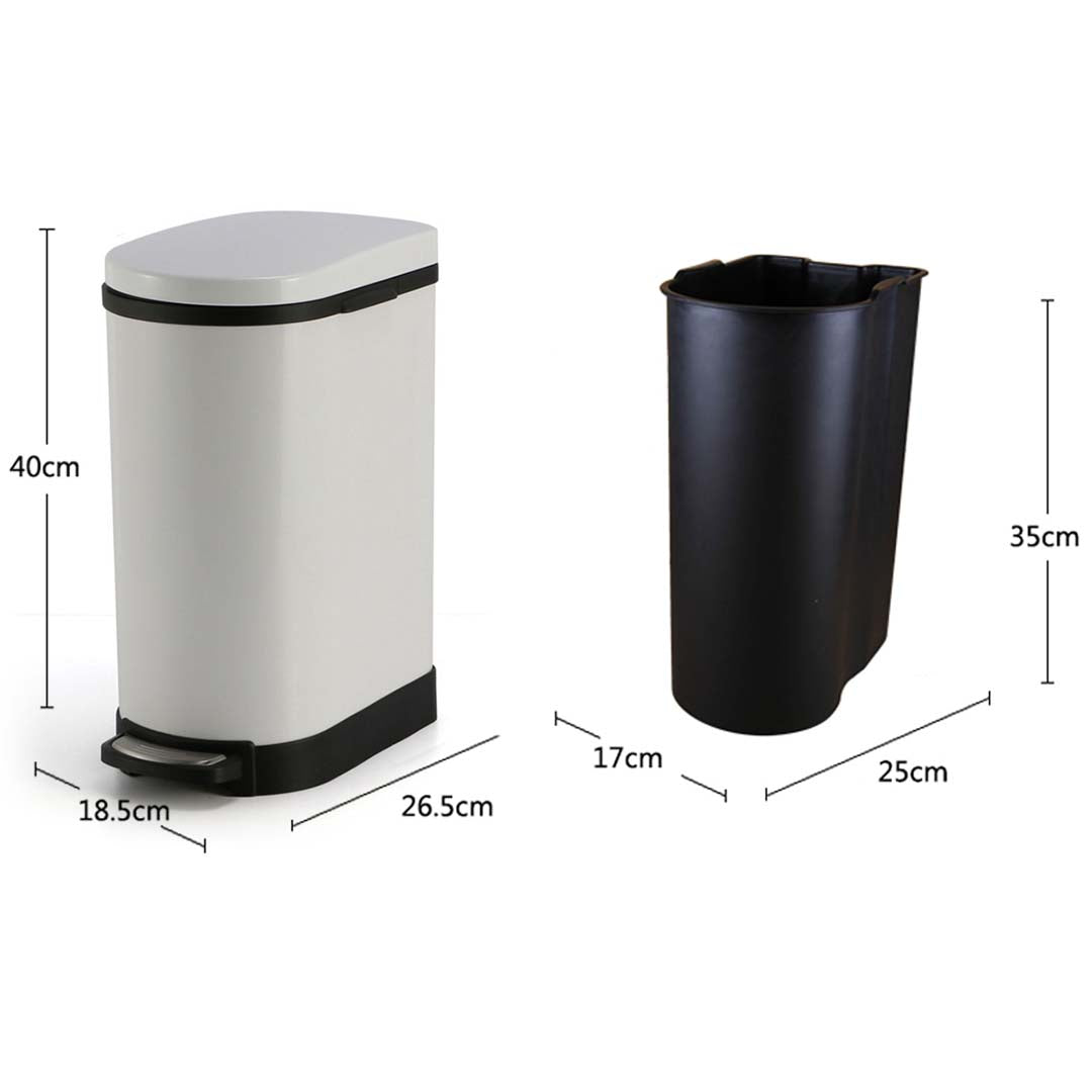 Foot Pedal Stainless Steel Trash Bin 10L U White