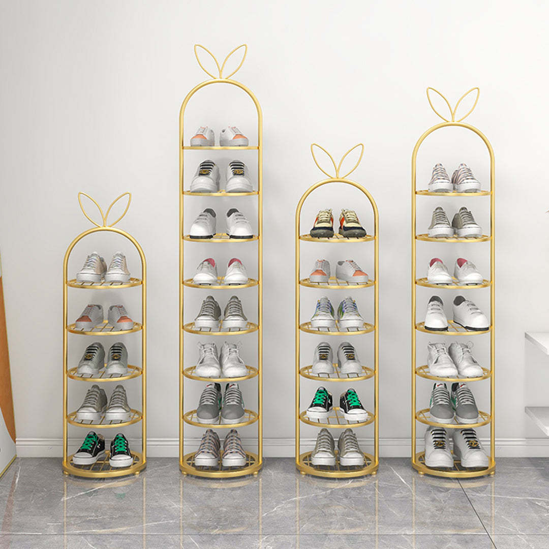 7 Tier Bunny Ears Shape Gold Plated Metal Shoe Rack Organiser