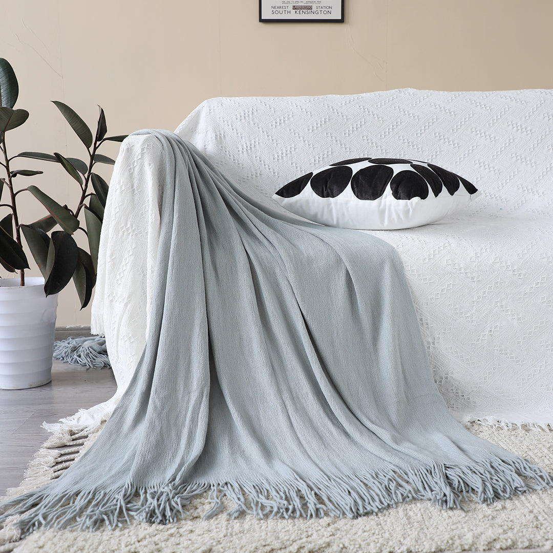 Grey Acrylic Knitted Throw Blanket