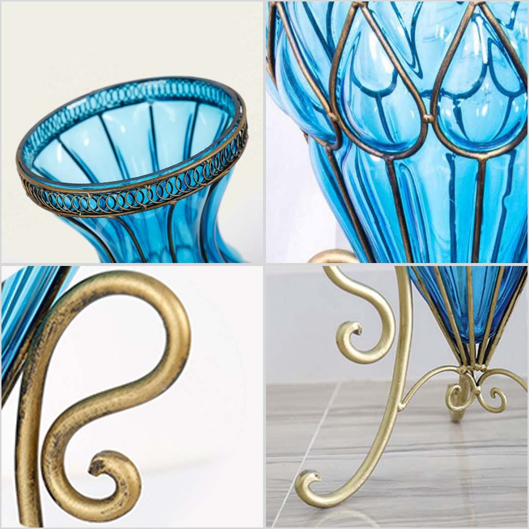 67cm Purple Glass Floor Vase with Metal Stand