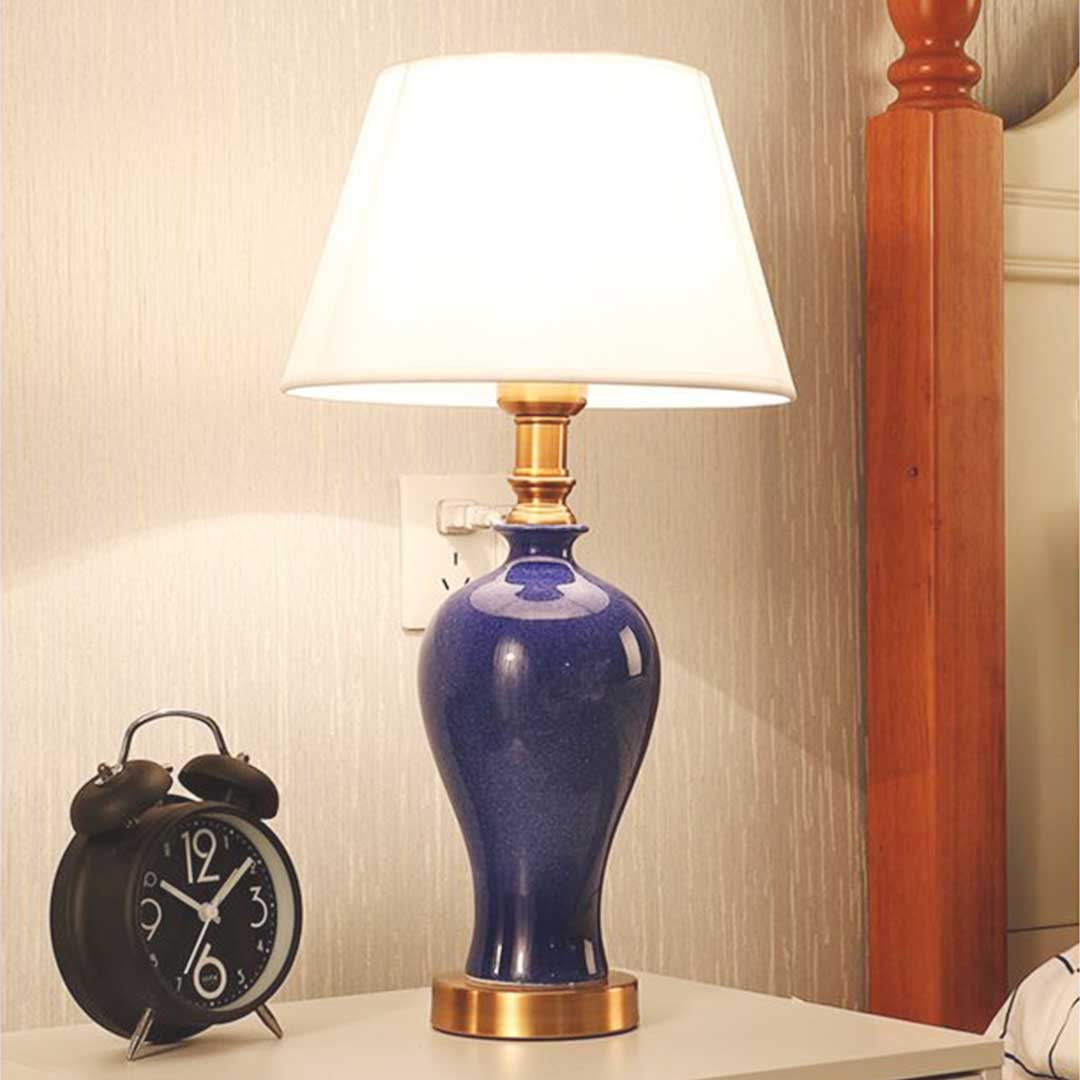 Ceramic Oval Table Lamp Dark Blue