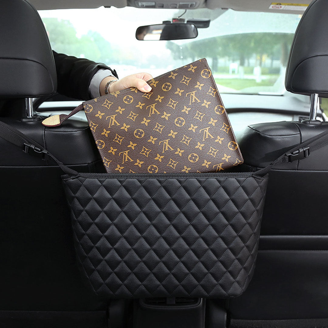 Black Leather  Multi-Purpose Back Seat Interior Accessories Bag