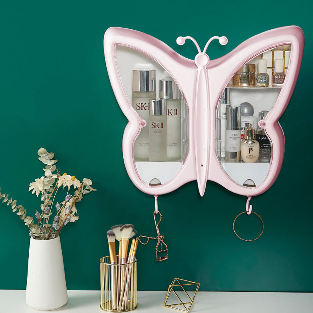 Pink Butterfly Shape Wall-Mounted Makeup Organiser