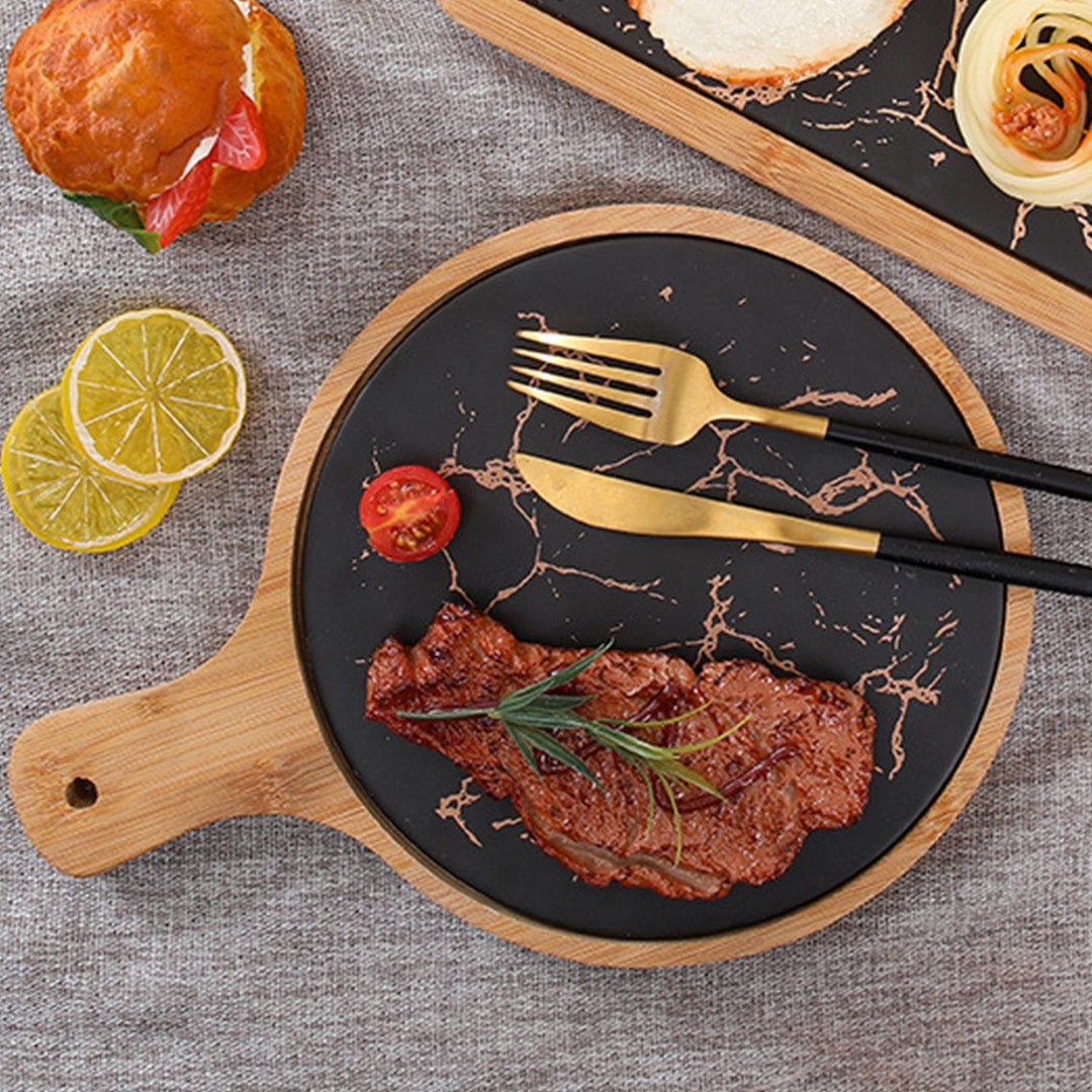 30cm Black Circle  Wood Serving Tray