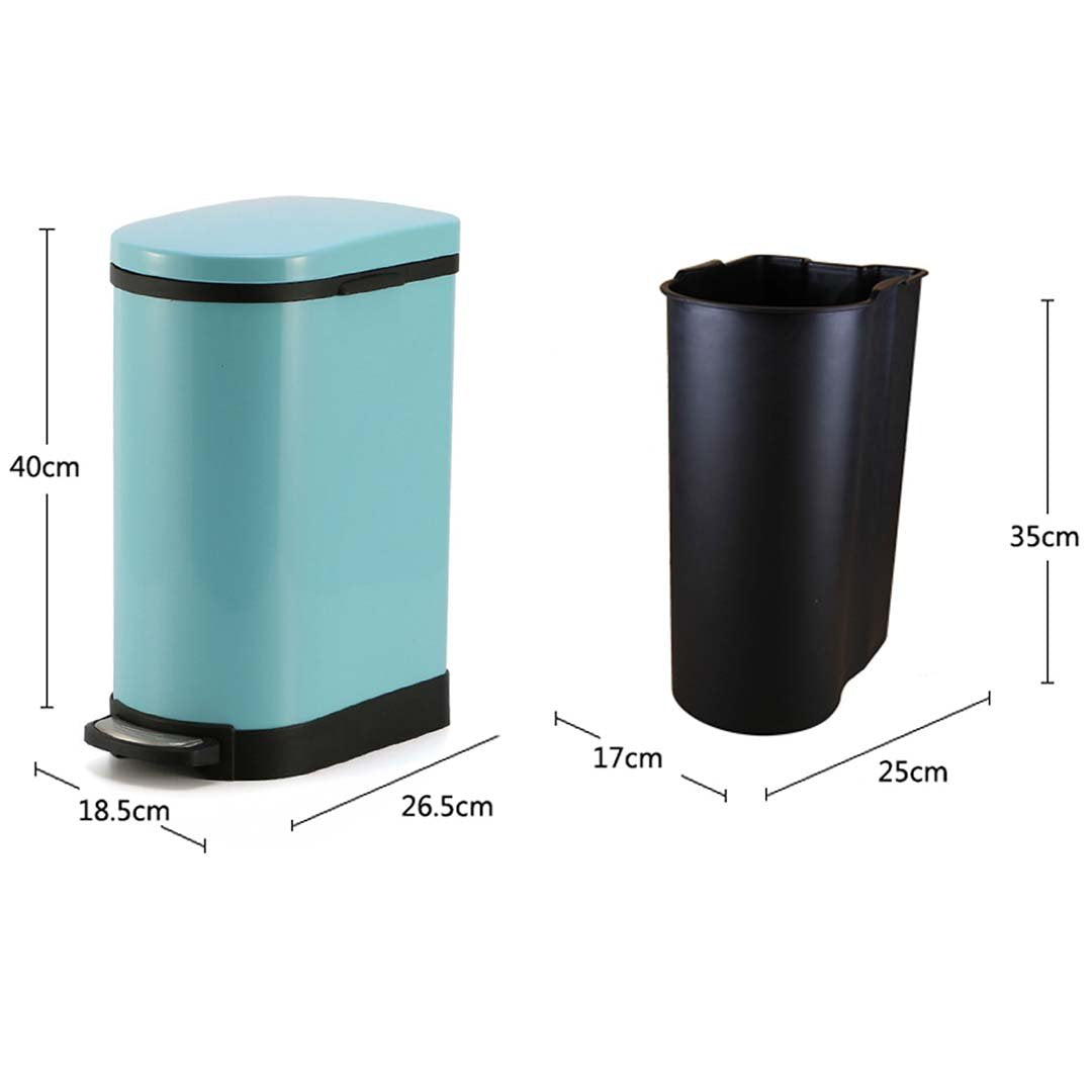 Foot Pedal Stainless Steel Trash Bin 10L U Blue