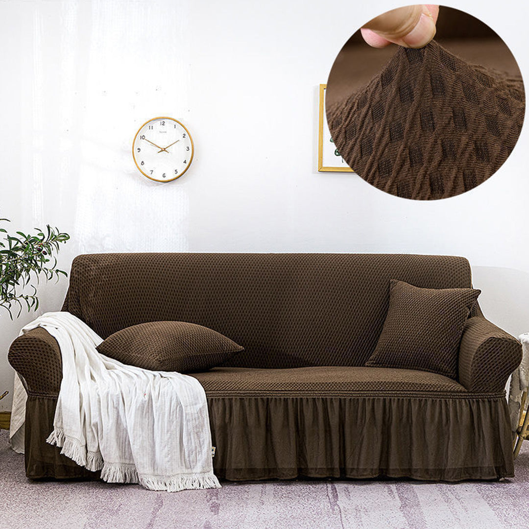 Coffee Colored 3- Seater Sofa Cover with Ruffled Skirt