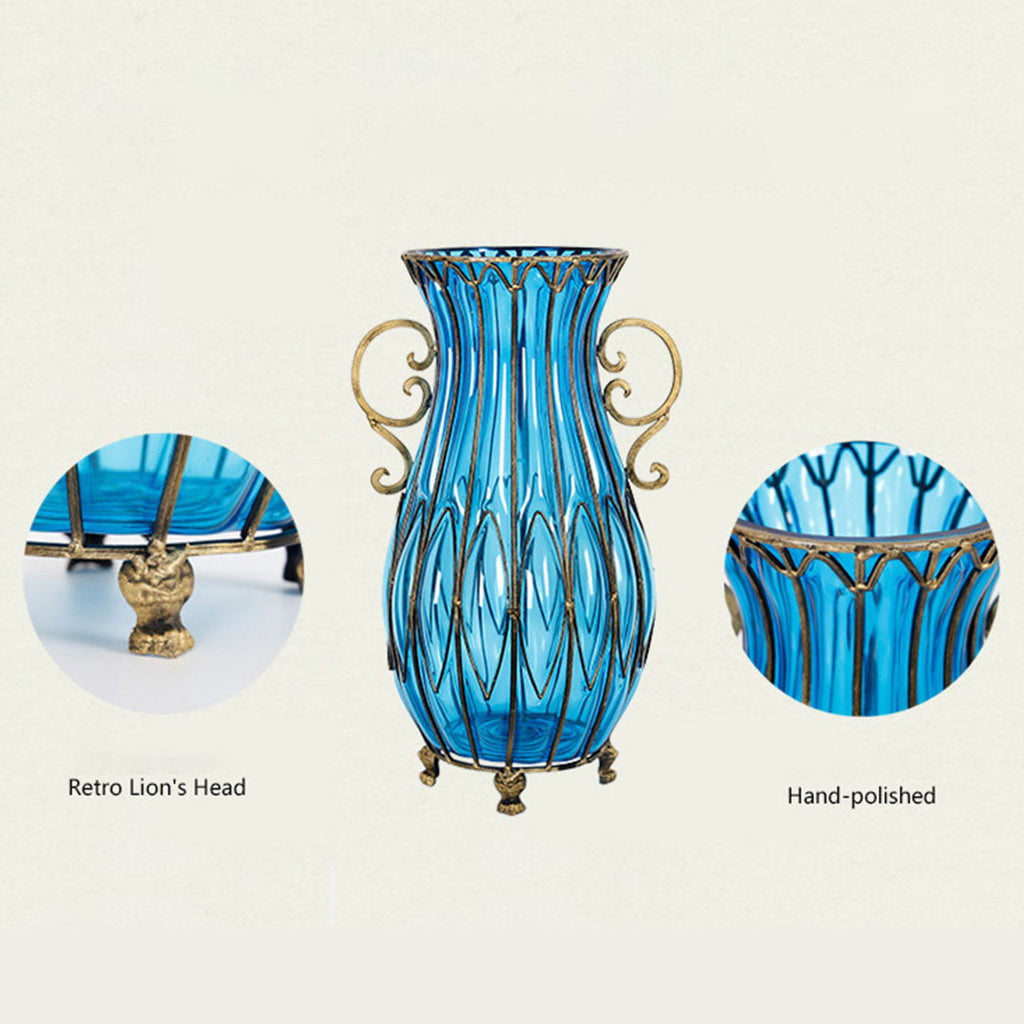 51cm Blue Glass Floor Vase with 12pcs Artificial Flower Set