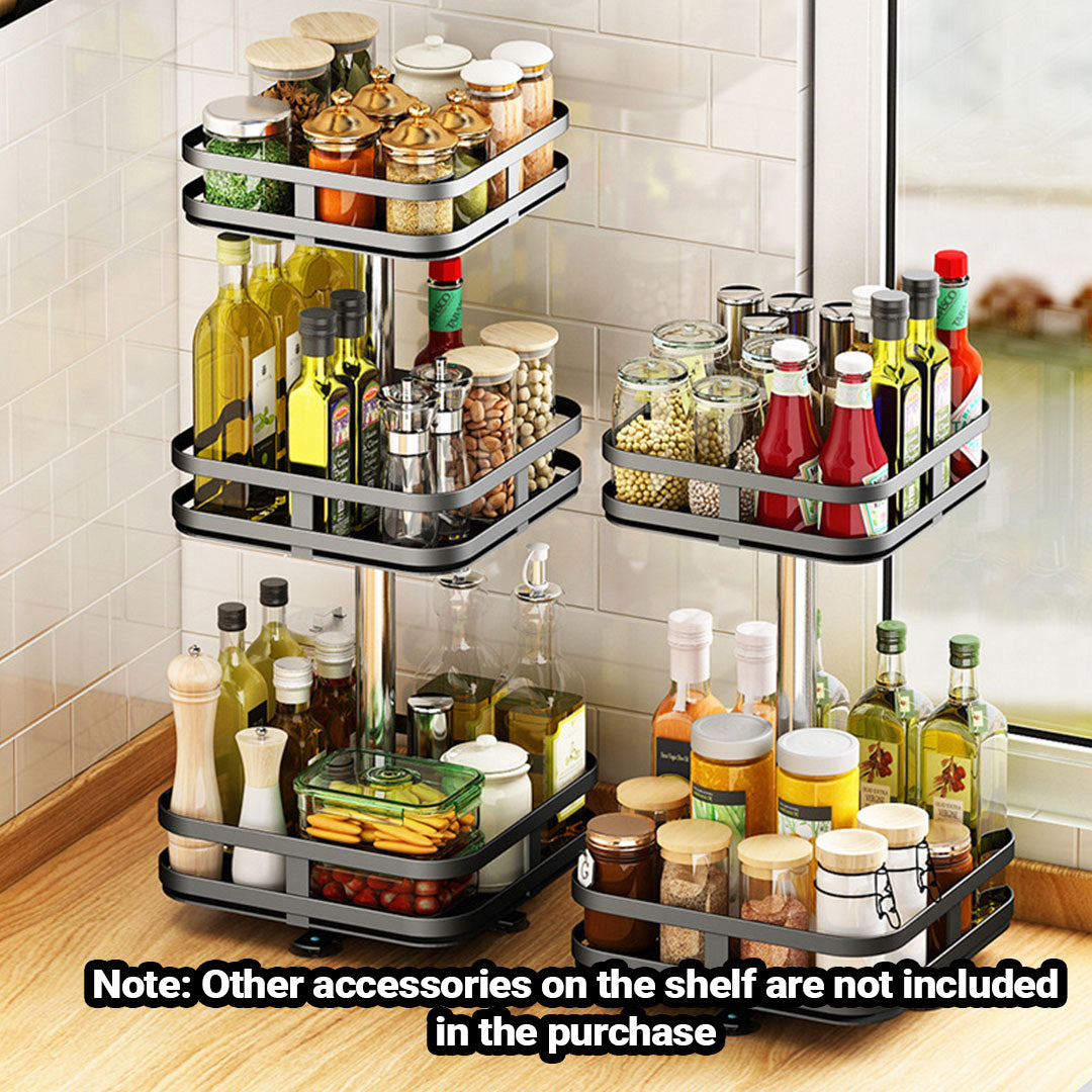 2 Tier Black Square Multi-Function Kitchen Seasoning Organiser Shelf