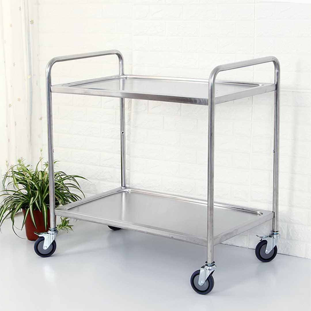 2 Tier Stainless Steel Utility Cart Round 81x46x85cm Small
