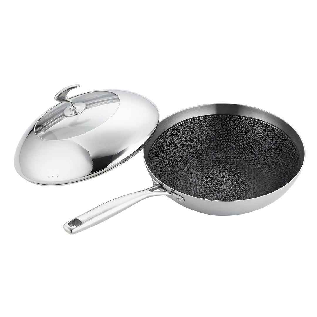 18/10 Stainless Steel 30cm Frying Pan Non Stick Interior with Lid