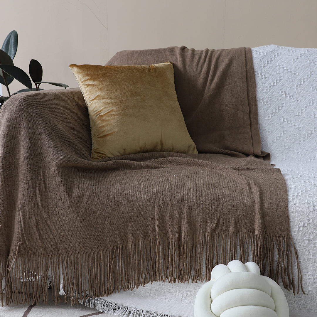 Coffee Acrylic Knitted Throw Blanket