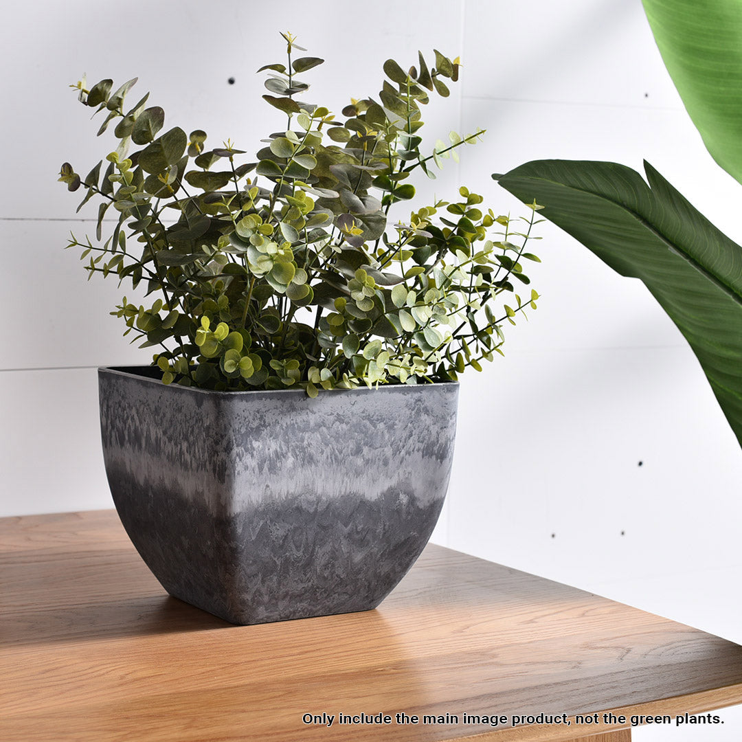 32cm Weathered Grey Square Resin Planter