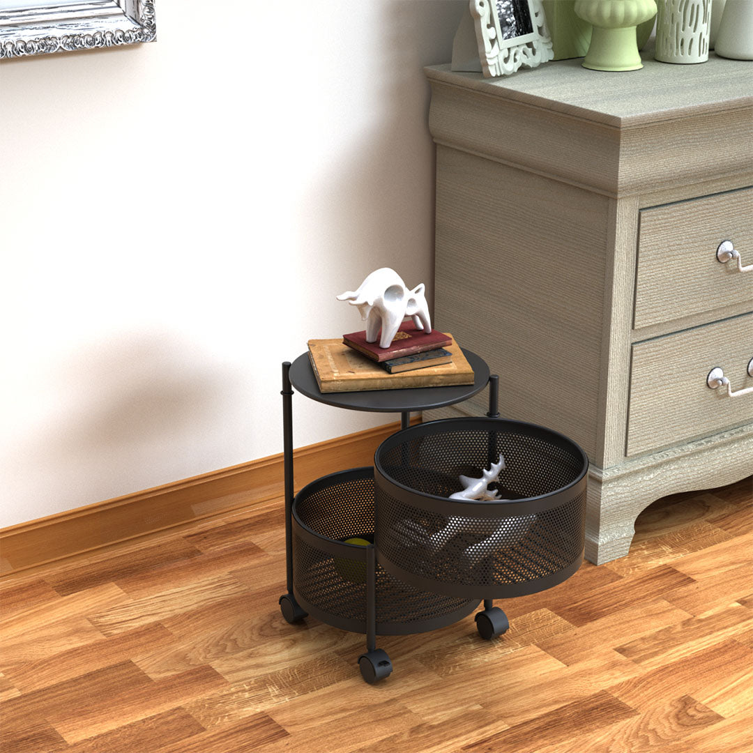 2 Tier Steel Round Rotating Kitchen Cart