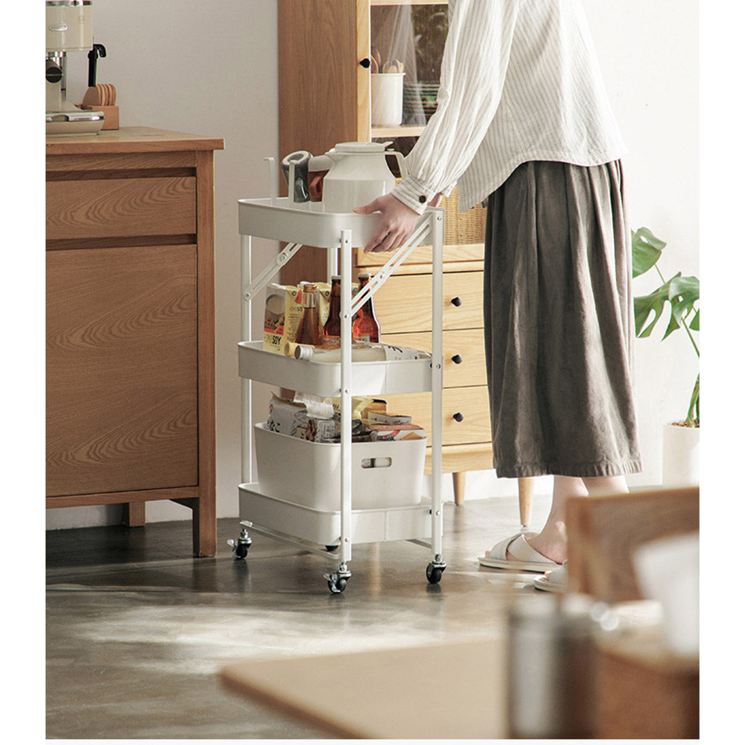 3 Tier Steel White Foldable Kitchen Cart