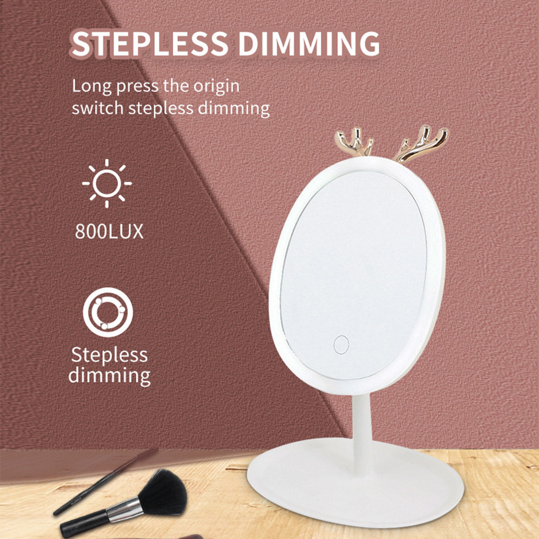 White Cosmetic Jewelry Storage Organiser with Antler LED Tabletop Mirror Set