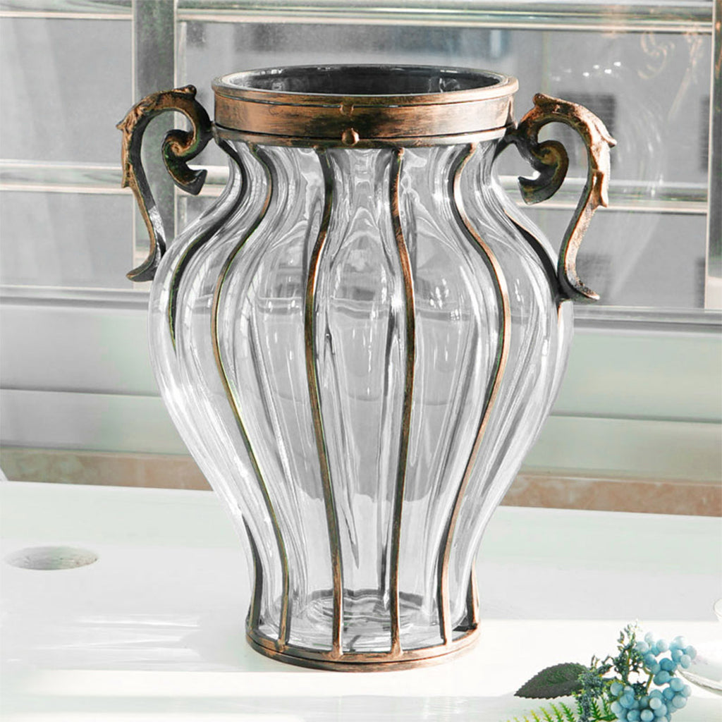 Clear Glass Flower Vase with 6 Bunch 4 Heads Artificial Silk Magnolia denudata Set