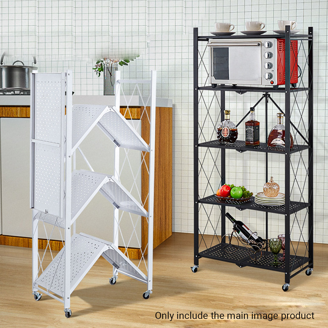 4 Tier Foldable Kitchen Shelves with Wheels White