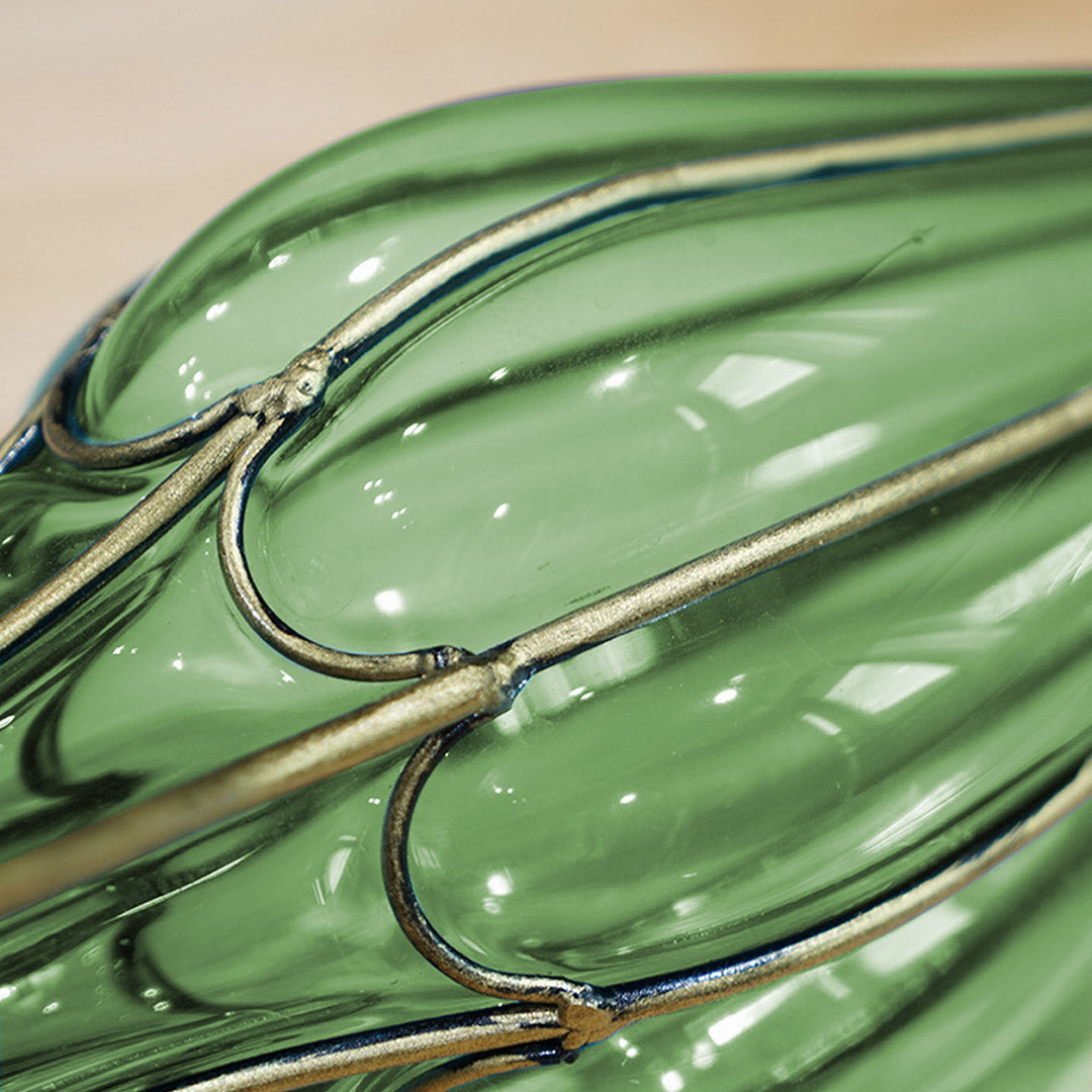 Green European Glass Flower Vase with Two Gold Metal Handle