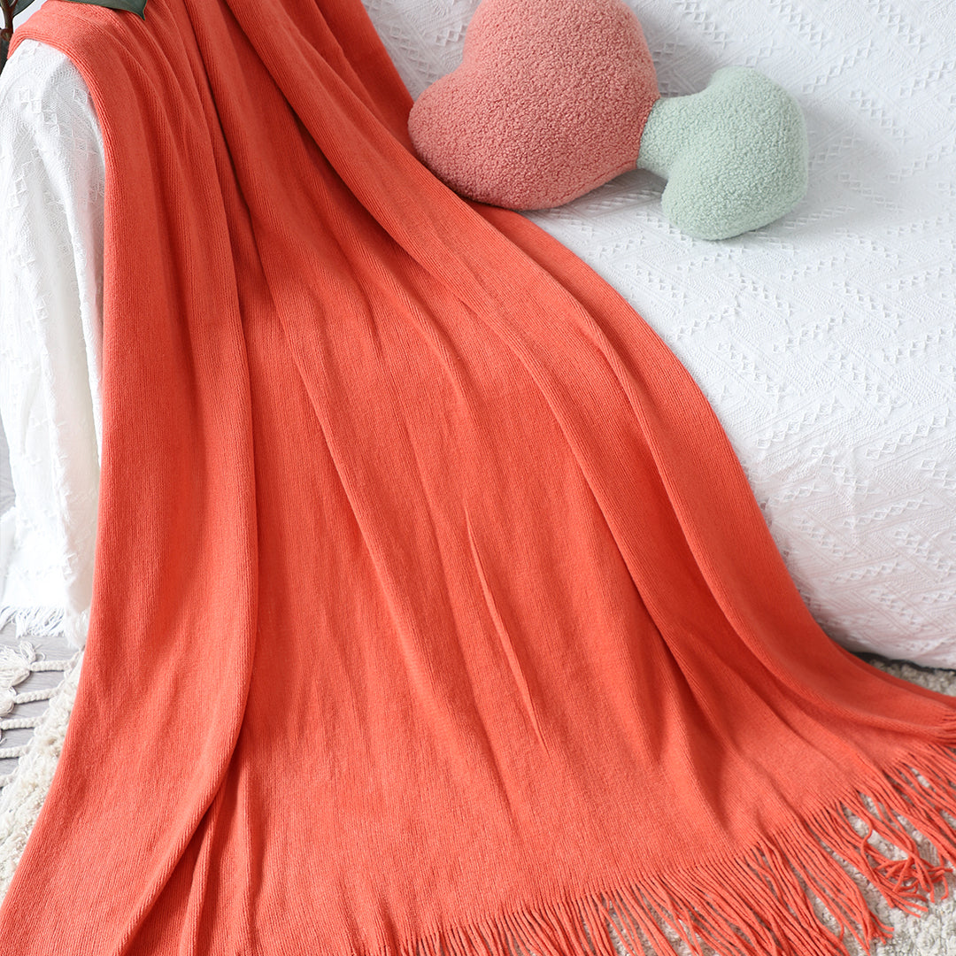 Orange Acrylic Knit Throw Blanket