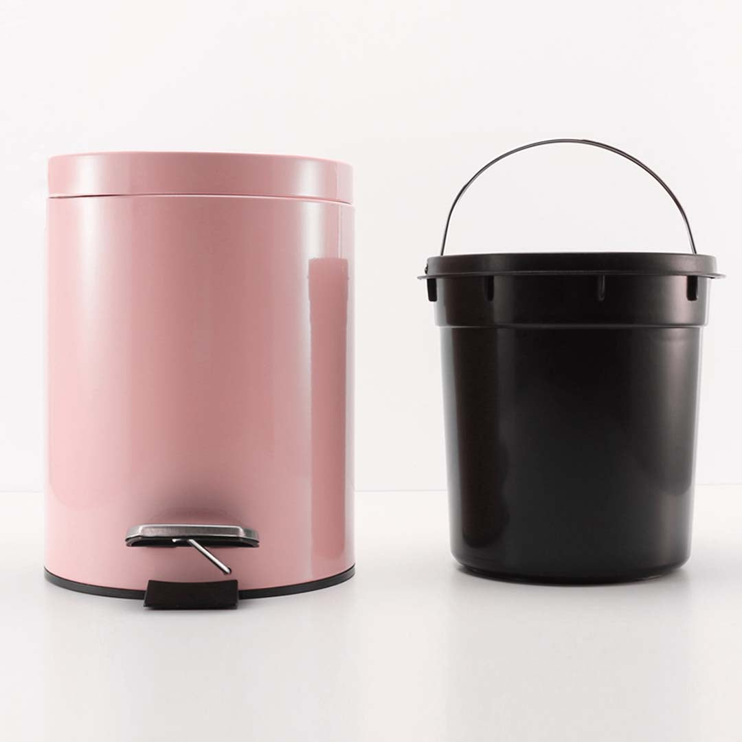 Foot Pedal Stainless Steel Trash Bin Round 12L Pink