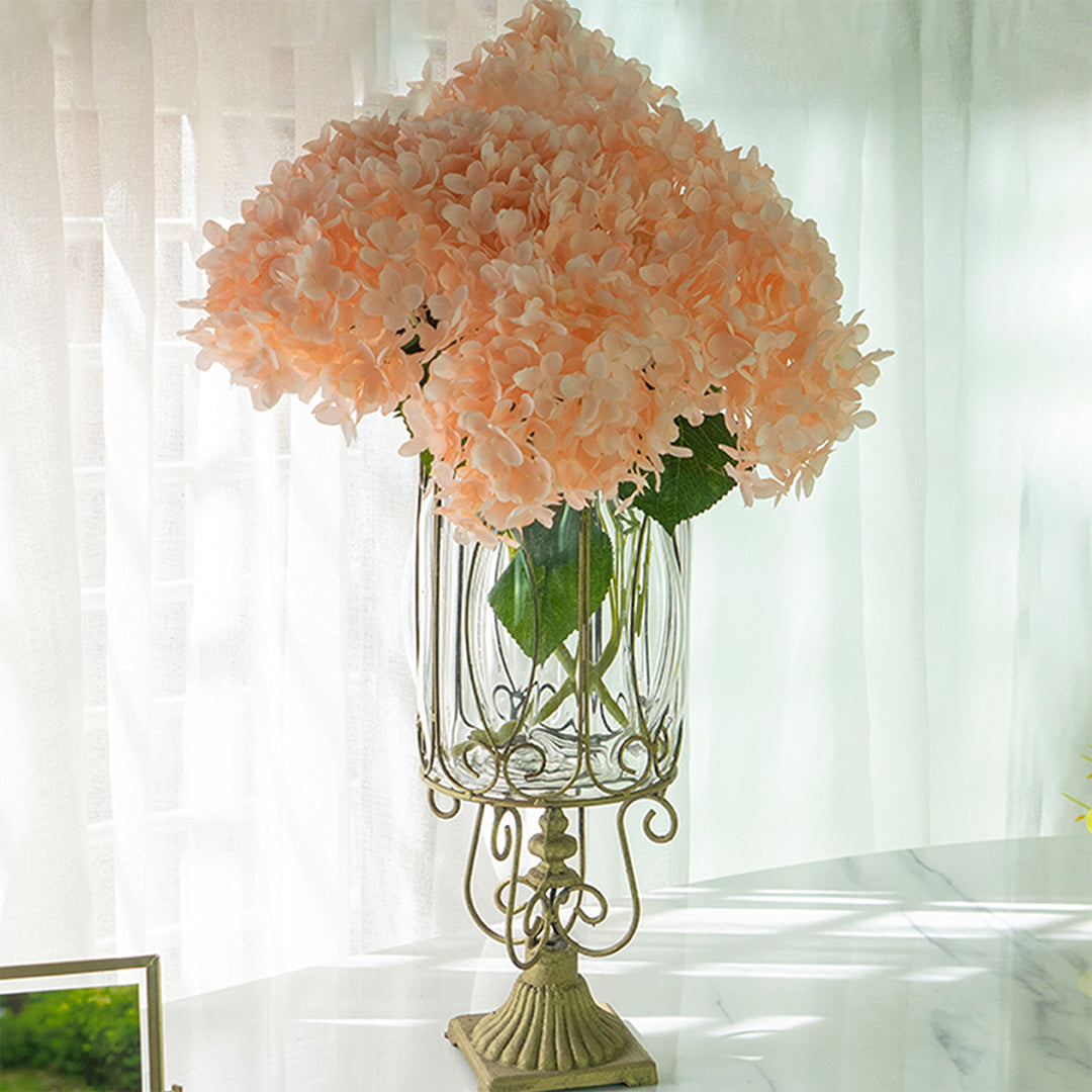 European Clear Glass Flower Vase with Gold Metal Pattern