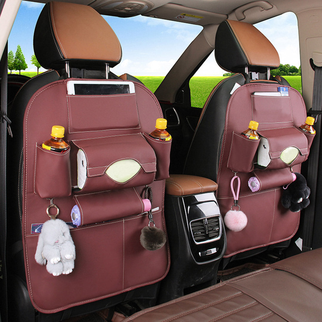 PVC Leather Car Back Seat Multi-Pocket Organizer and iPad Mini Holder Coffee