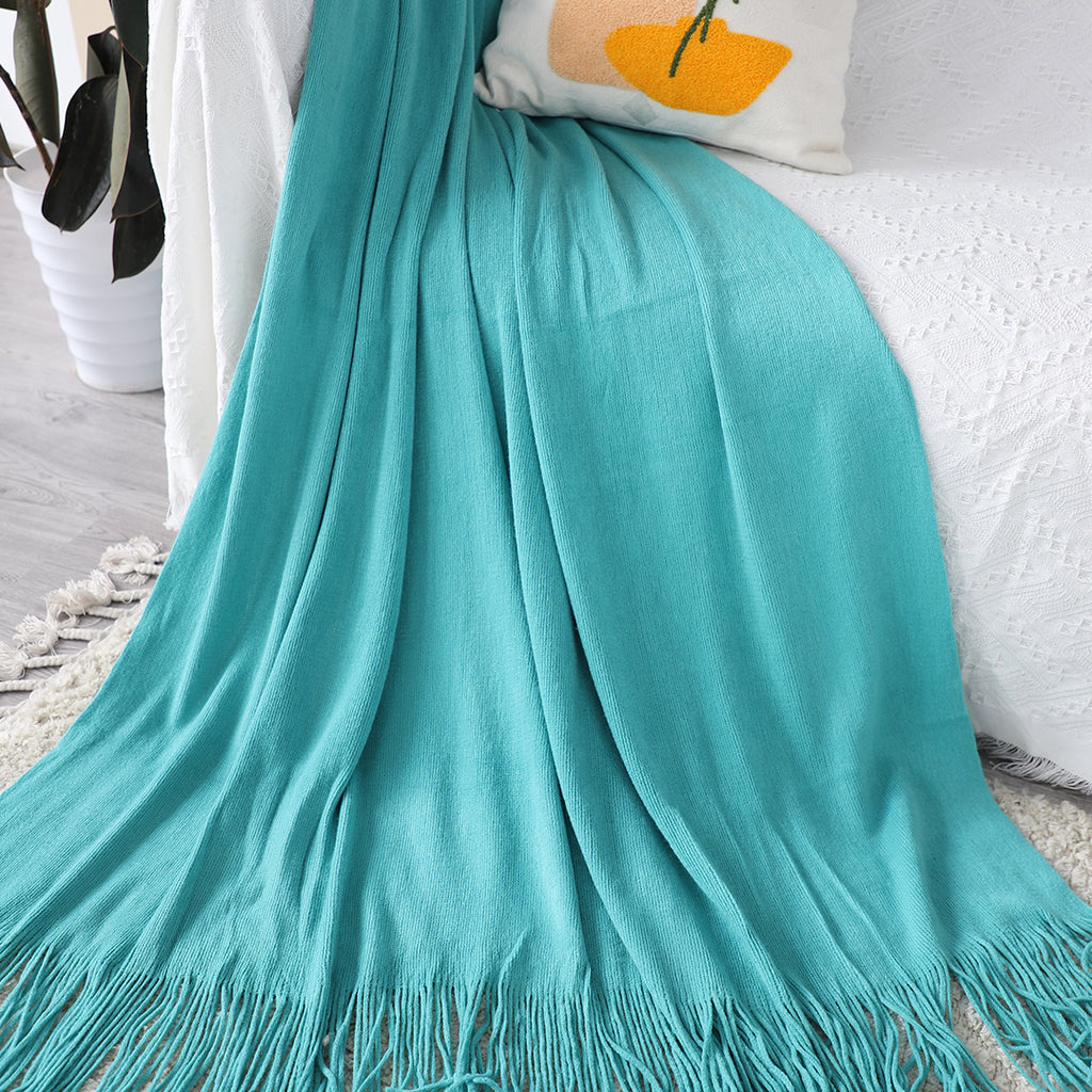 Teal Acrylic Knitted Throw Blanket